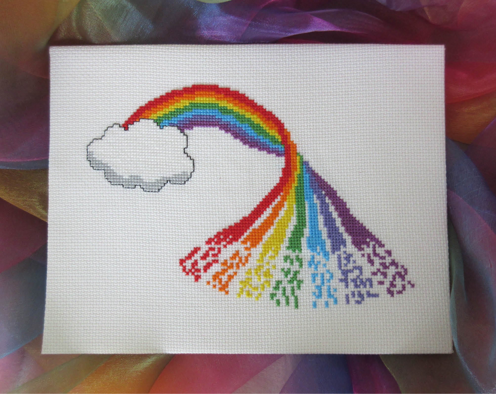 Rainbow Maypole cross stitch pattern - magical rainbow falling from a cloud