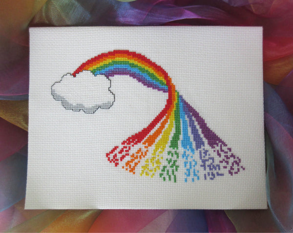 Rainbow Maypole cross stitch pattern - magical rainbow falling from a cloud