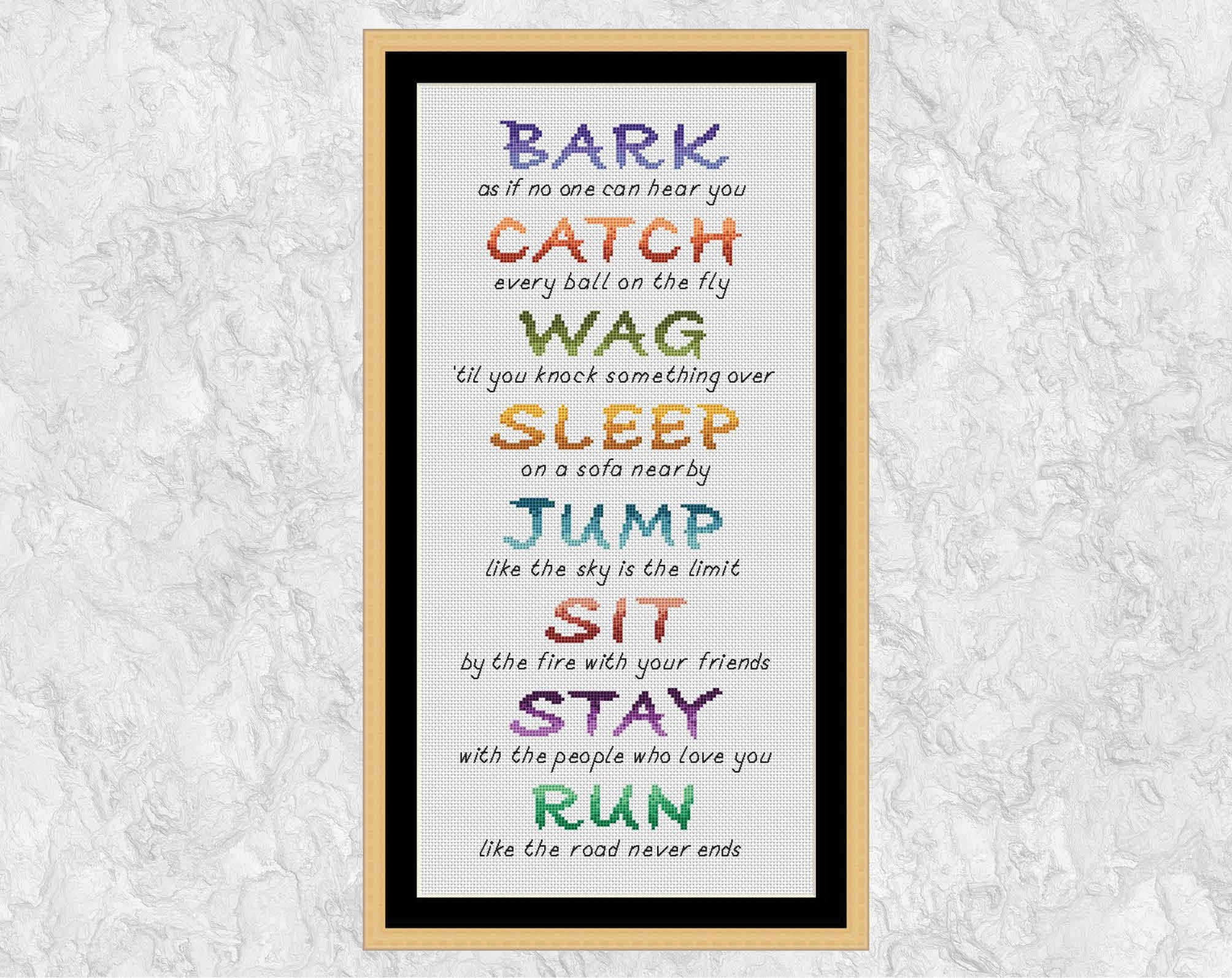 Dog Poem cross stitch pattern with frame