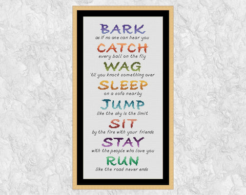 Dog Poem cross stitch pattern with frame