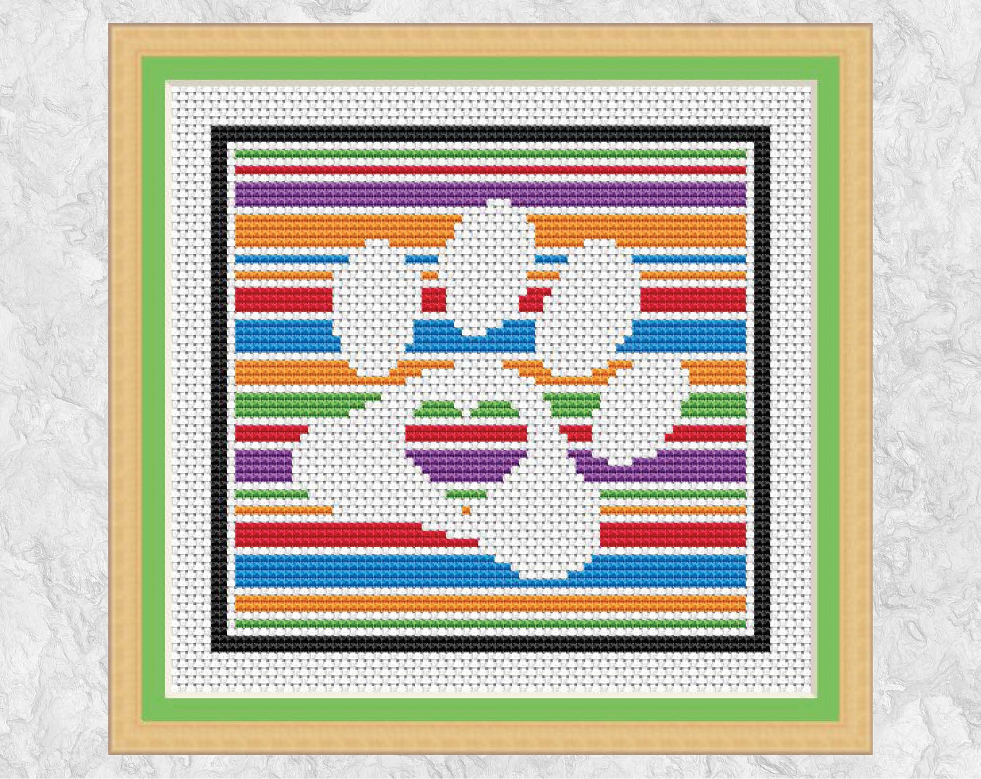 Silhouette and Stripes Paw Print cross stitch pattern - with frame
