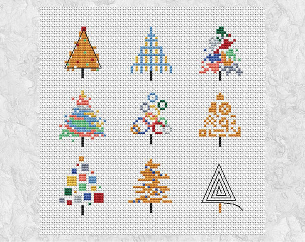 Modern quick to stitch small Christmas tree xstitch designs