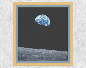 Earthrise - Astronomy cross stitch pattern with frame