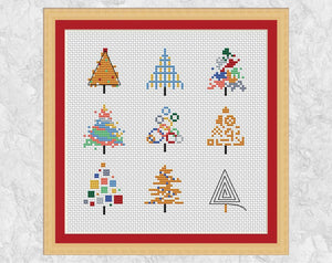 Nine Christmas Trees cross stitch pattern
