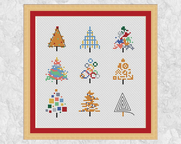 Nine Christmas Trees cross stitch pattern