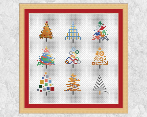 Nine Christmas Trees cross stitch pattern