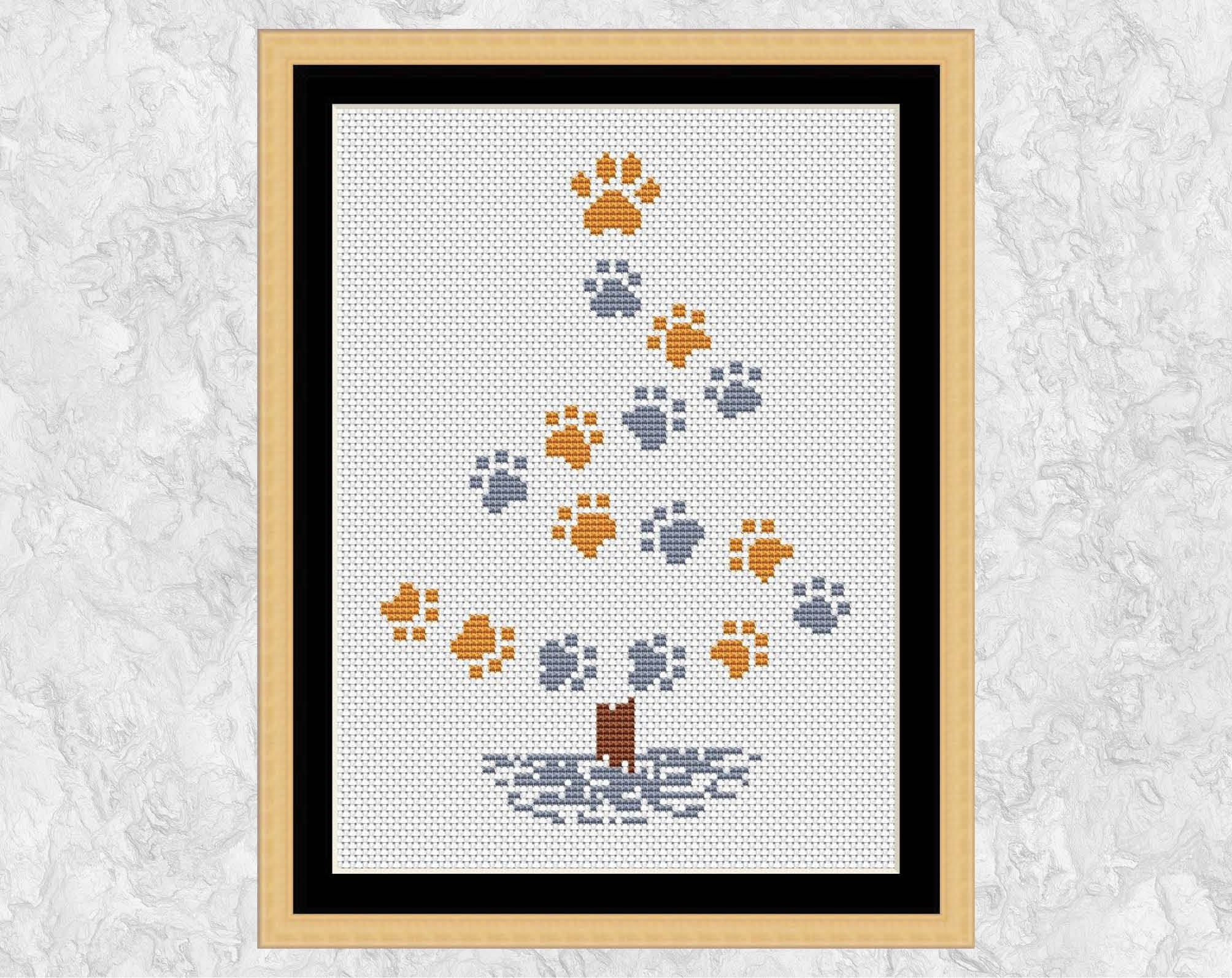 Paw Print Christmas Tree cross stitch pattern (larger size) - for cat or dog lover