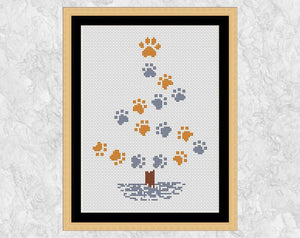 Paw Print Christmas Tree cross stitch pattern (larger size) - for cat or dog lover