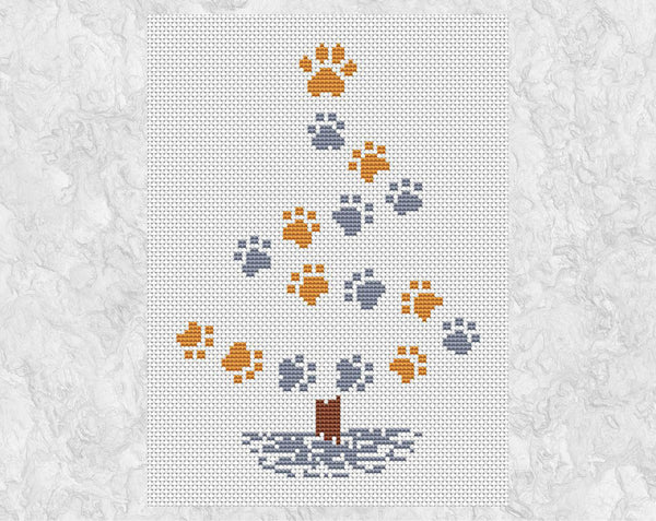 Paw Print Christmas Tree cross stitch pattern (larger size) - xmas design for animal lover