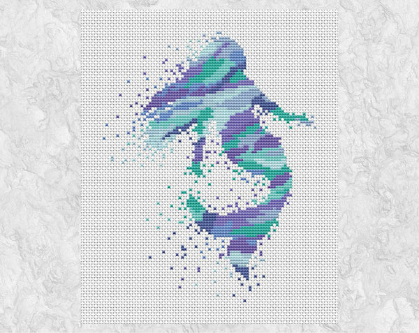 Mermaid cross stitch pattern (in blues and greens) - without frame