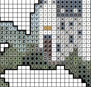 Unicorn silhouette filled with fairytale castle cross stitch pattern - section of PDF