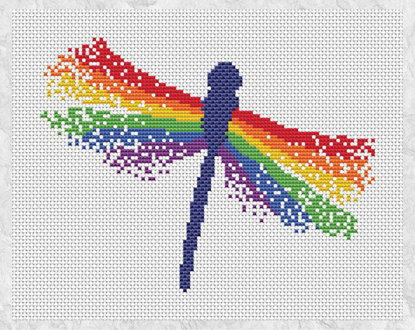 Rainbow Dragonfly cross stitch pattern - without frame