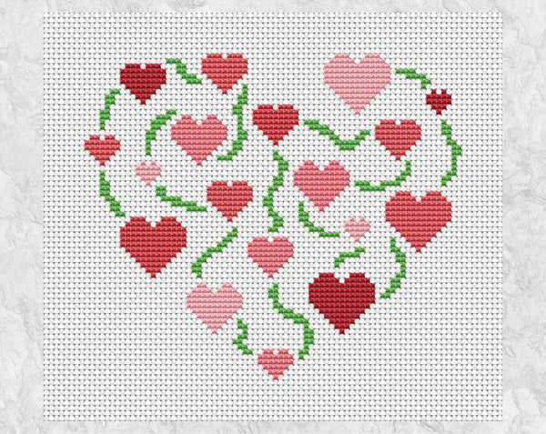 Vine Hearts cross stitch pattern - without frame