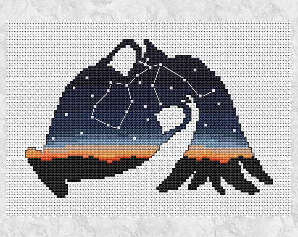 Aquarius cross stitch pattern - Zodiac at Home Collection - astronomy and space design. Shown without frame.