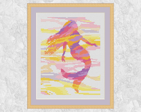 Brushstrokes Mermaid cross stitch pattern - with frame