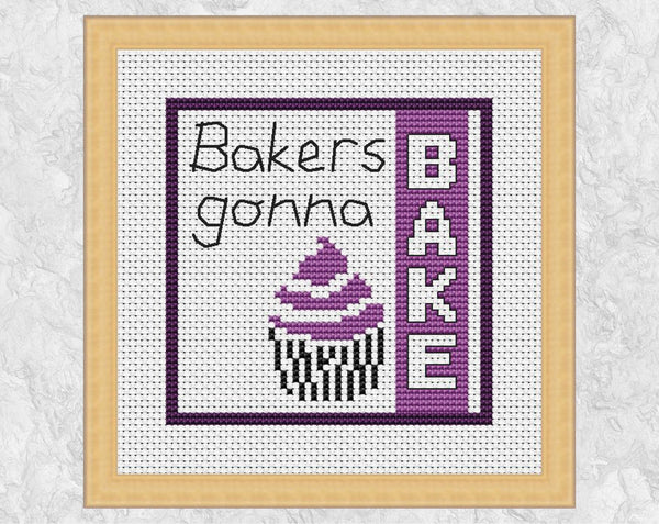 Bakers Gonna Bake with picture of cupcake cross stitch pattern