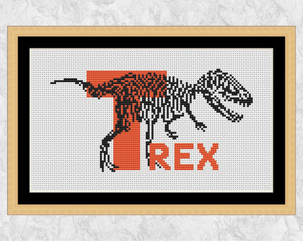 T-Rex Dinosaur Fossil cross stitch pattern with frame