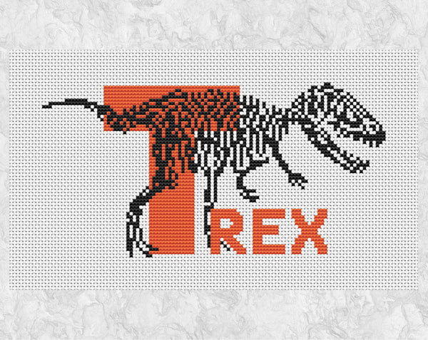 T-Rex Dinosaur Fossil cross stitch pattern without frame