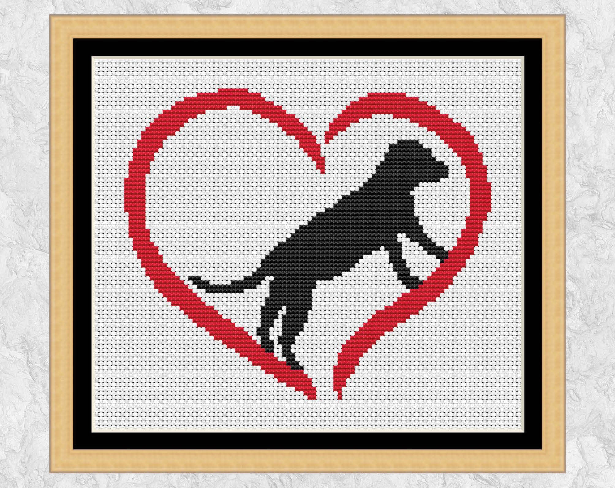Dog Heart cross stitch pattern with frame