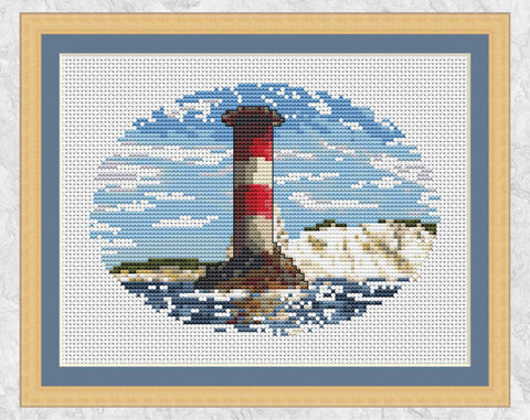 Needles Lighthouse cross stitch pattern - with frame