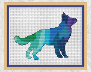 Watercolour German Shepherd Dog cross stitch pattern with frame
