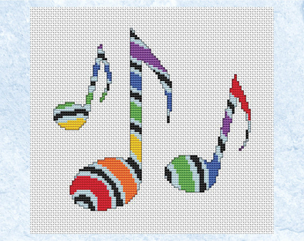 Musical Notes cross stitch pattern - rainbow version without frame