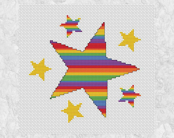 Rainbow Stripy Stars cross stitch pattern - on white background, without frame