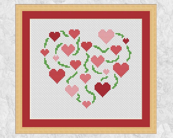 Vine Hearts cross stitch pattern - with frame