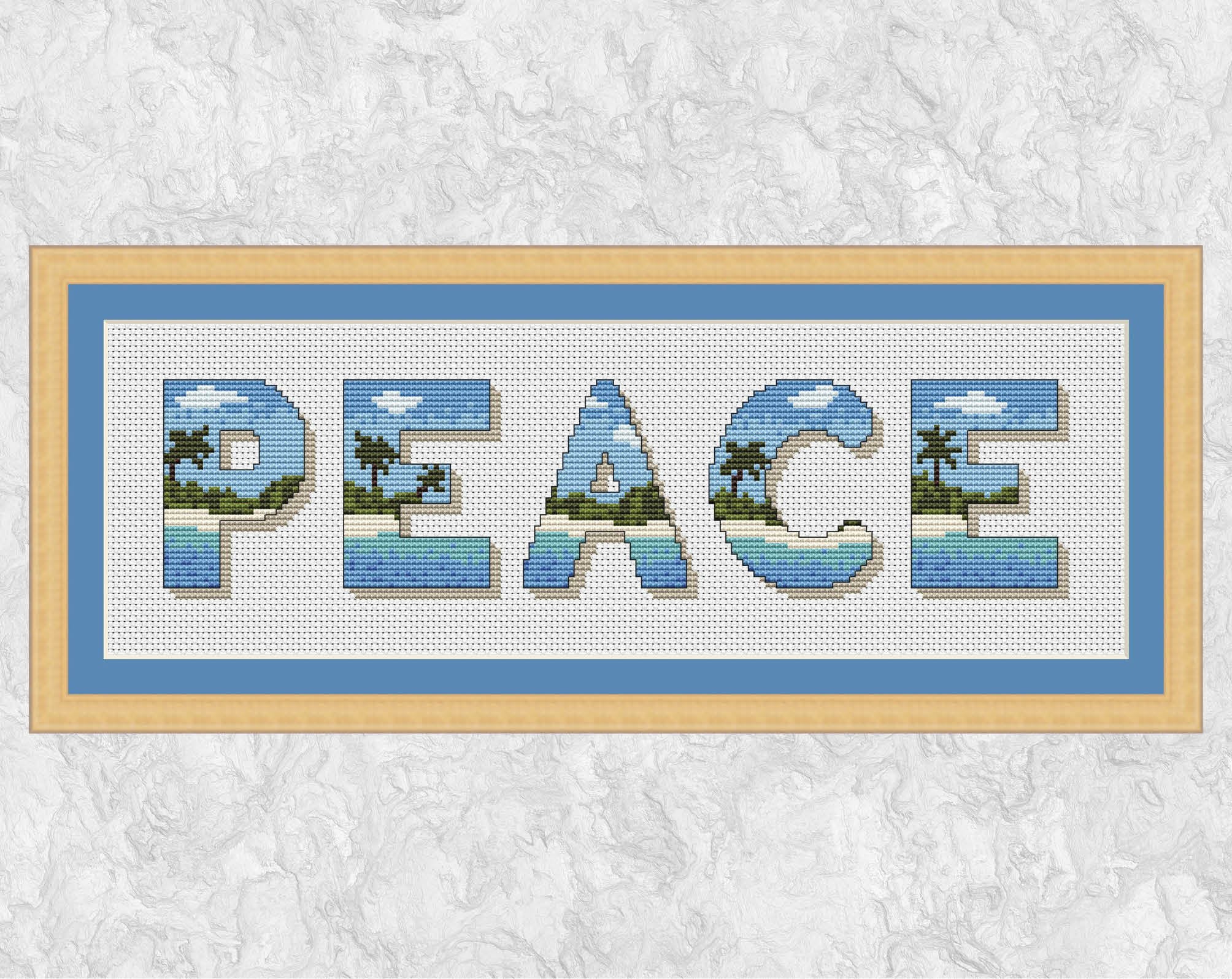 Peace quote cross stitch pattern with frame