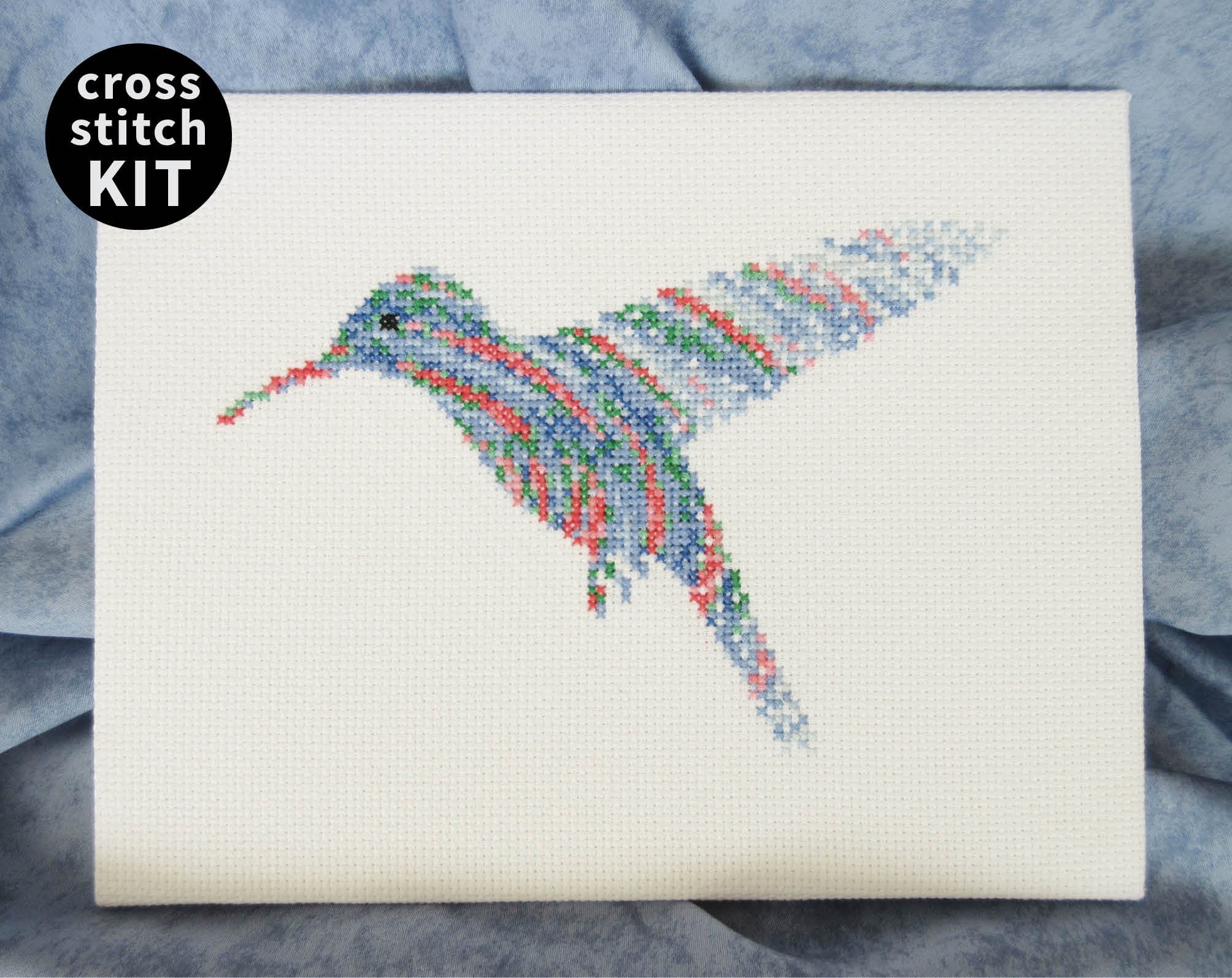 Ripples Hummingbird cross stitch kit - completed piece
