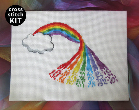 Rainbow cross stitch kit - a magical rainbow emerging from a cloud.