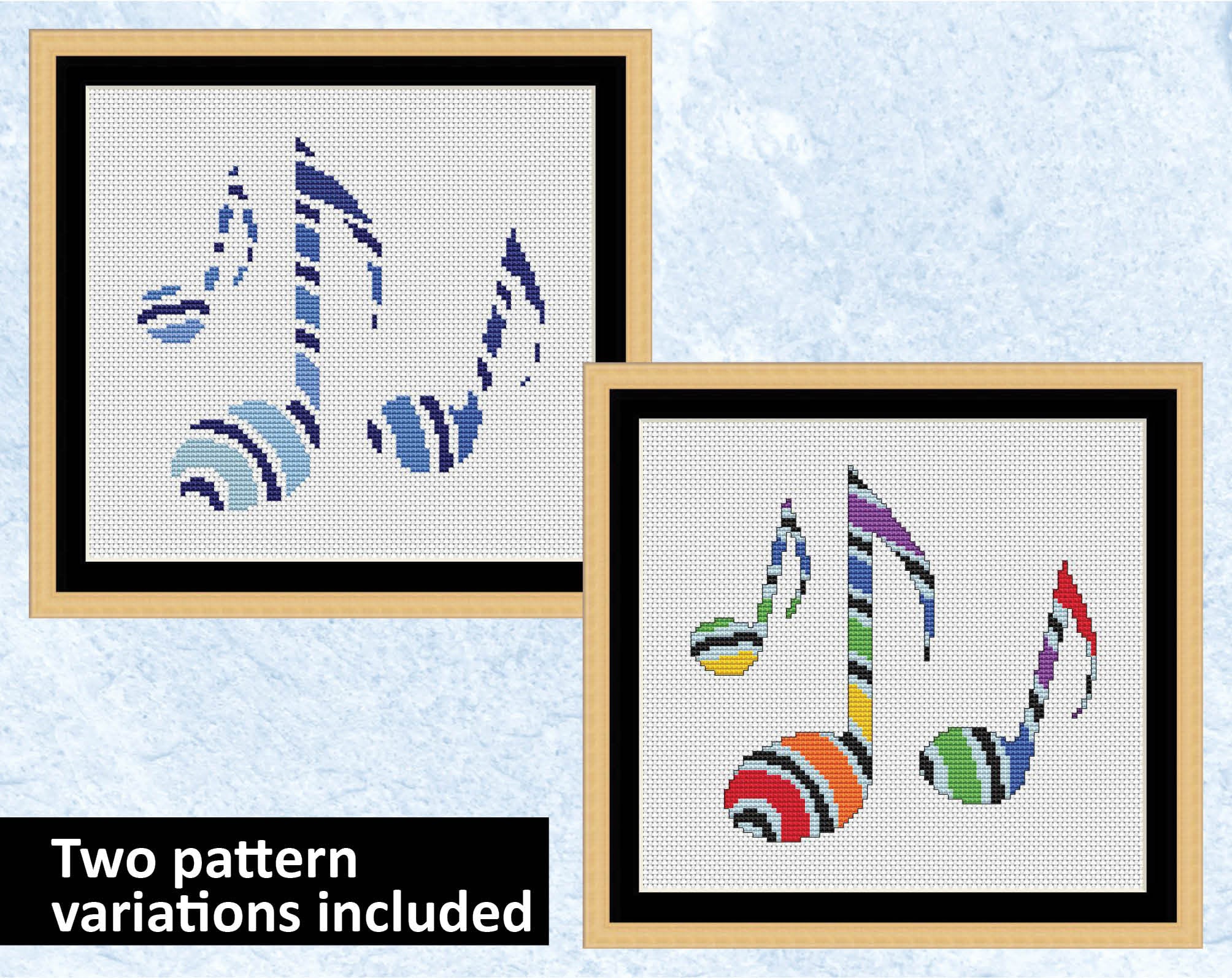 Musical Notes cross stitch pattern - blue and rainbow versions included