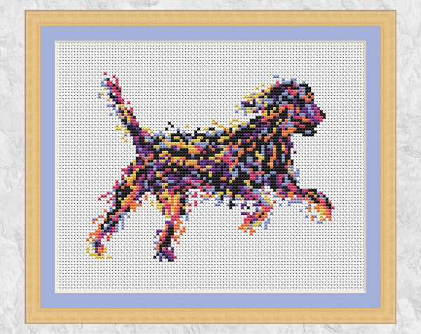 Watercolour Dog cross stitch pattern with frame