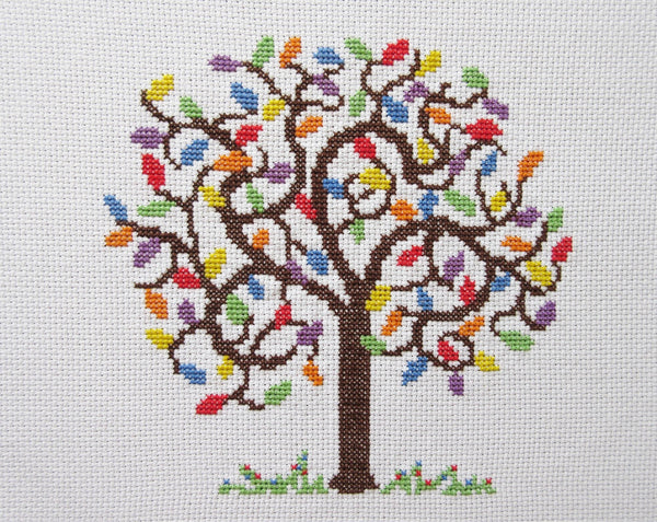 Rainbow Tree cross stitch pattern - stitched piece