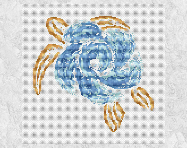 Ocean Waves Turtle cross stitch pattern - without frame