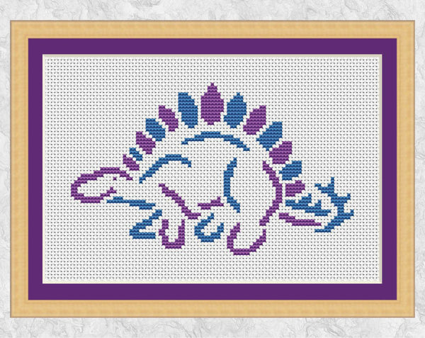 Steggy the Stegosaurus Dinosaur cross stitch pattern with frame