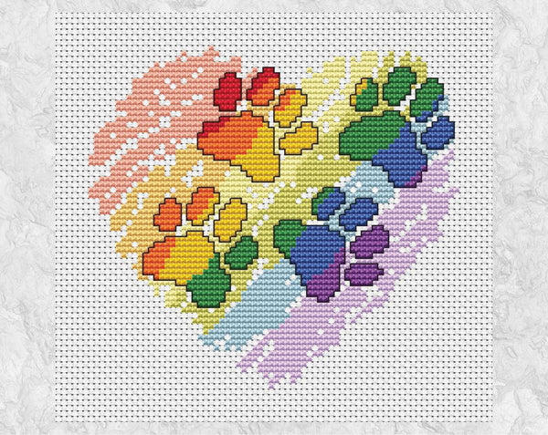 Brushstrokes Paw Print Heart cross stitch pattern without frame
