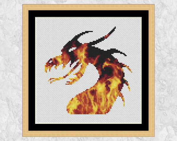 Flames Dragon cross stitch pattern - with frame