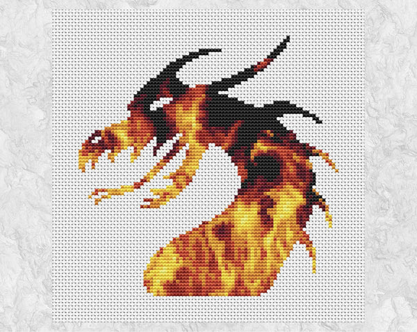 Flames Dragon cross stitch pattern - without frame