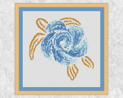 Ocean Waves Turtle cross stitch pattern - with frame