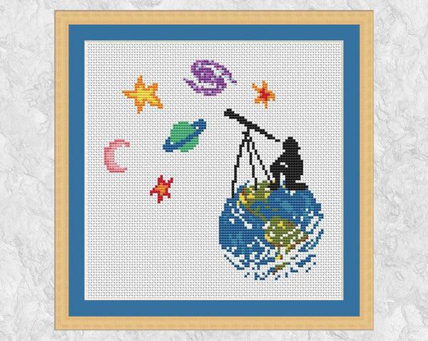 'Me and My Universe' - Space cross stitch pattern - with frame