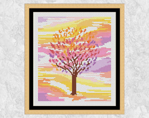 Cherry Blossom Tree cross stitch pattern - with frame