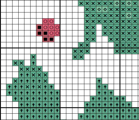 Cross stitch pattern PDF of a Christmas tree made up of cats - smaller card sized version - section of PDF