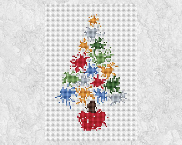Splattered Paint Christmas Tree cross stitch pattern without frame