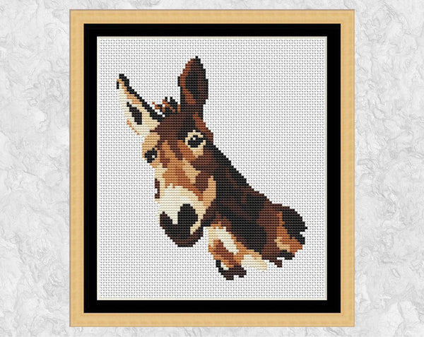 Brown Patchwork Donkey cross stitch pattern - with frame
