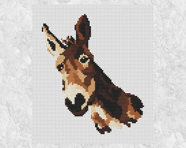 Brown Patchwork Donkey cross stitch pattern - without frame