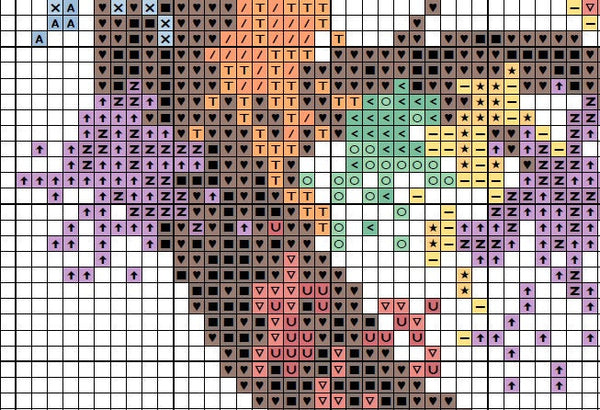 Rainbow Tree Heart cross stitch pattern - section of PDF