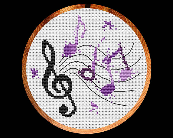 Splattered Paint Musical Notes cross stitch pattern - in hoop