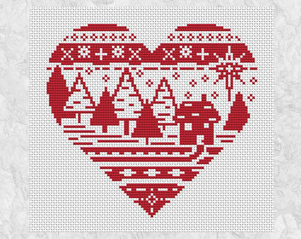Nordic Christmas Heart cross stitch pattern without frame