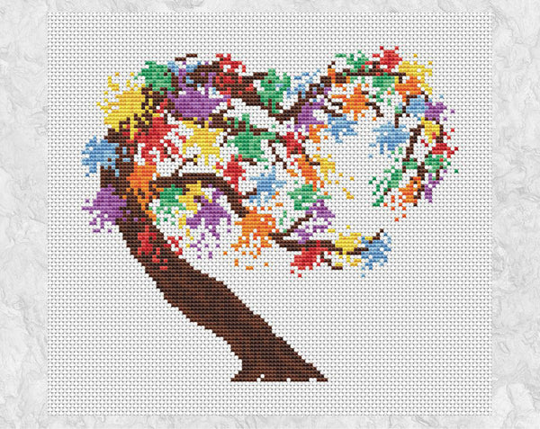 Rainbow Tree Heart cross stitch pattern - without frame